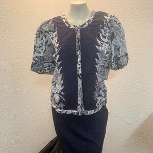 Vintage Diane Freis cotton skirt and top set navy white one size almost new cond